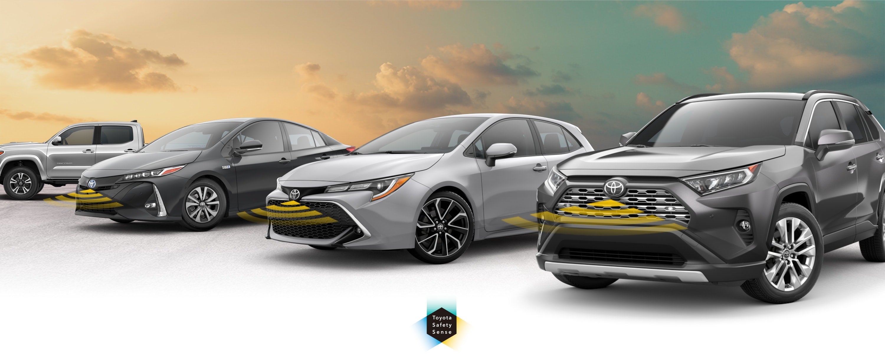 Toyota Safety Sense: Designed for Safety. Options shown on Toyota models including RAV4, Tacoma, and Camry, available now at Fitzgerald Toyota Chambersburg in Chambersburg PA.