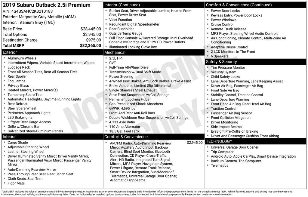 2019 Subaru Outback 2.5i Premium