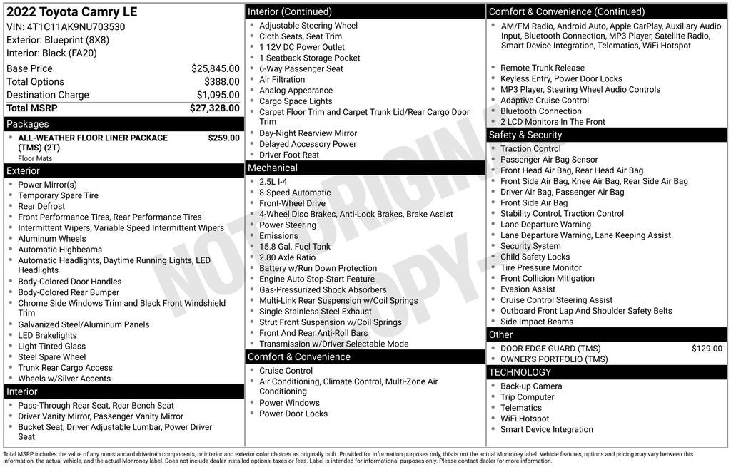 2022 Toyota CAMRY LE