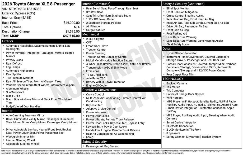 2026 Toyota Sienna XLE 8 Passenger