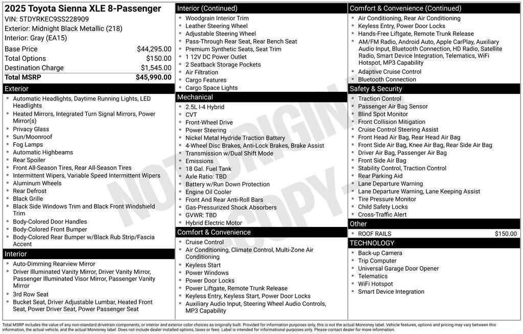 2025 Toyota SIENNA XLE XLE 8 Passenger