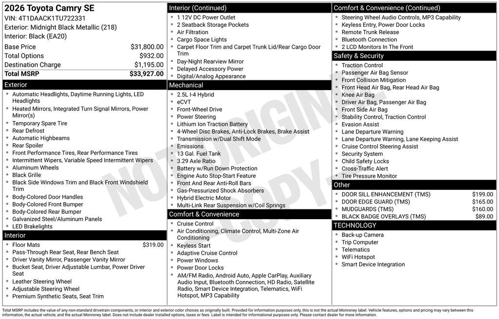 2026 Toyota CAMRY SE