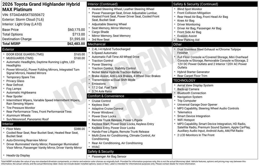 2026 Toyota Grand Highlander Hybrid Hybrid MAX Platinum