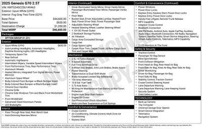 2025 Genesis G70 2.5T